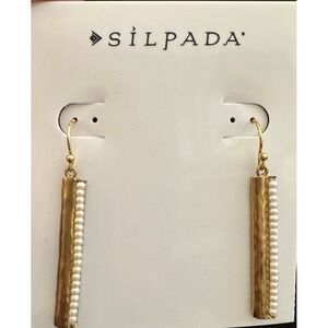 NWT Retired Silpada K&R Brass & Seed Pearl Bar Drop Earrings